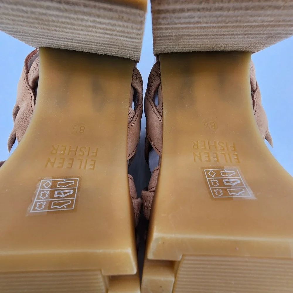 Eileen Fisher Tally Sandals‎ Womens 8.5M Honey Tumbled Nubuck Leather Lined NEW